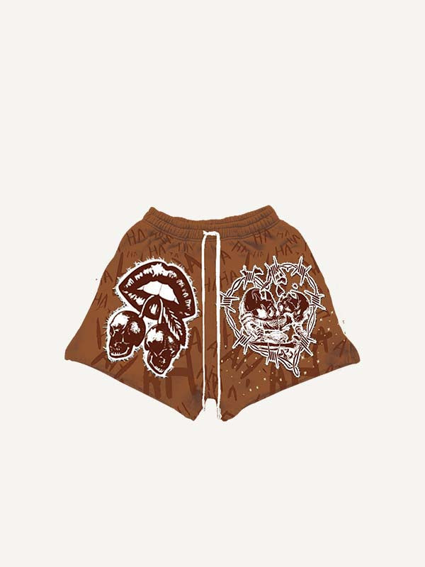 Shorts à taille cordon avec motif imprimé représentant une silhouette, un crâne, un cœur, une bouche et une lettre