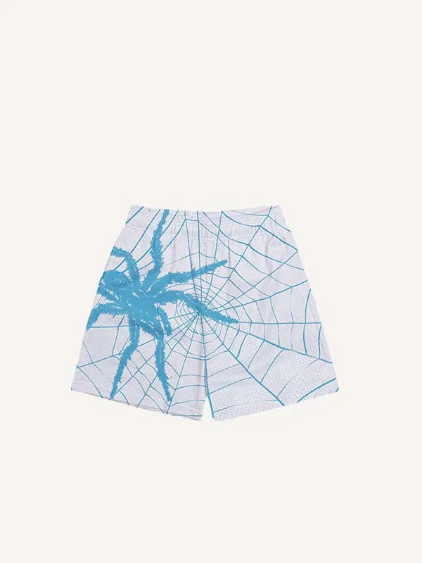 Spider&Web Print Drawstring Waist Shorts