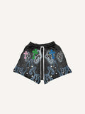 Shorts mit Kordelzug, Kreuz-, Feuer-, Schrift- und Grafik-Print