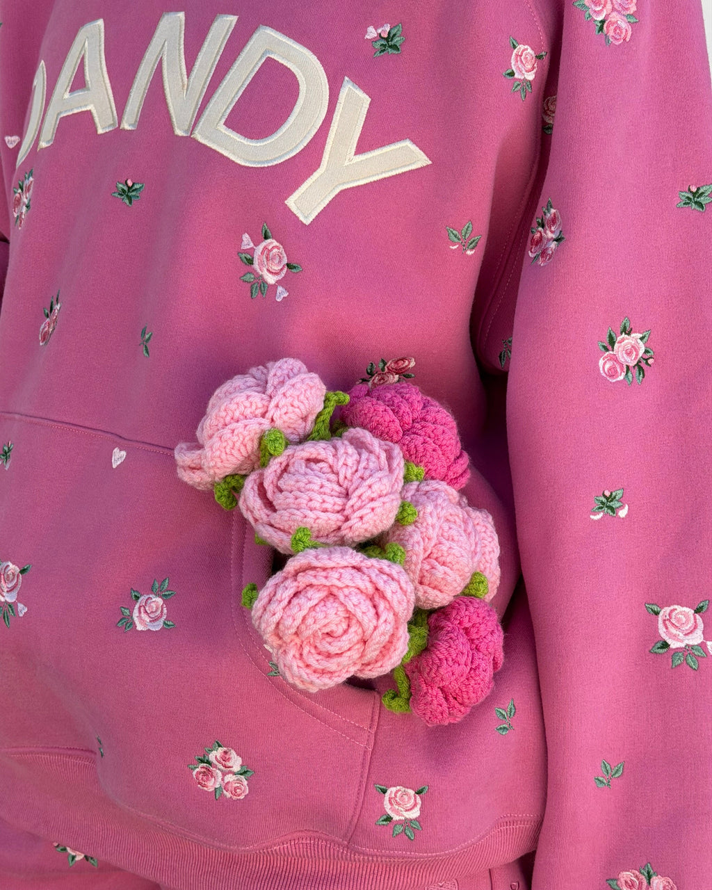 Sweat à capuche oversize Lux « Roses » rose