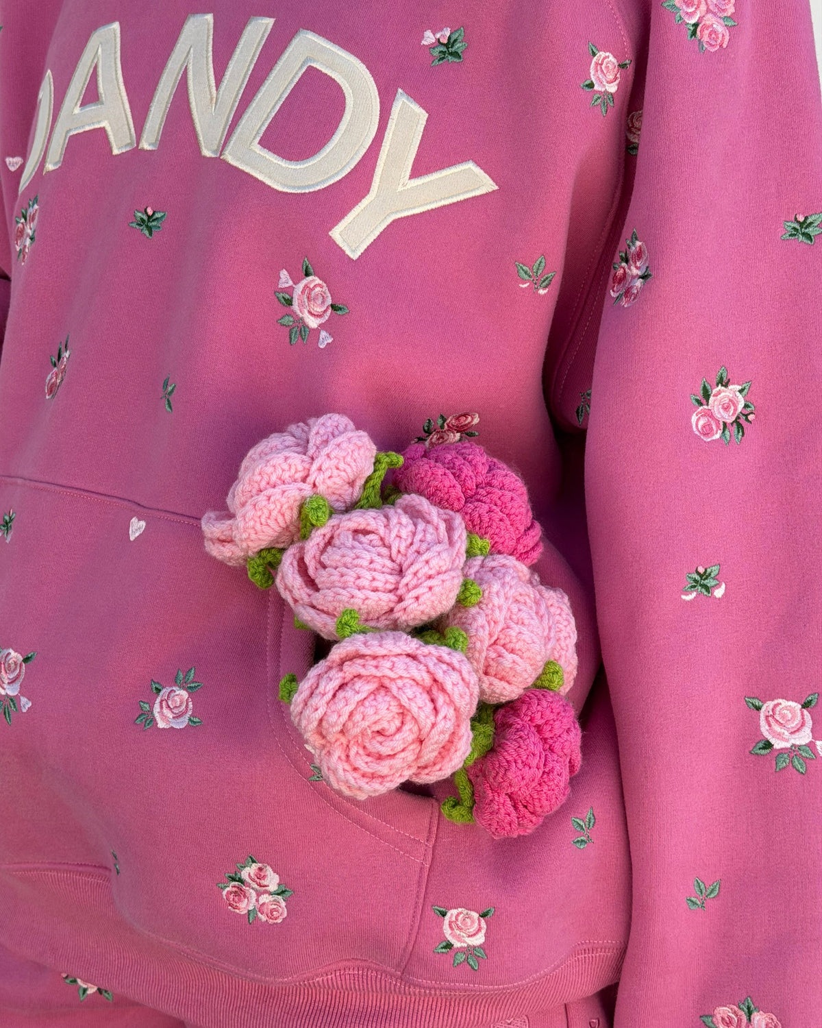 Sweat à capuche oversize Lux « Roses » rose