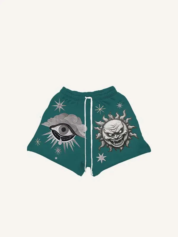 Pantaloncini con coulisse in vita e stampa grafica di occhio malvagio