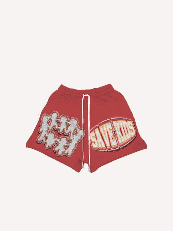 Figure&Skeleton&Palm&Letter Faux Decal Print Drawstring Waist Shorts