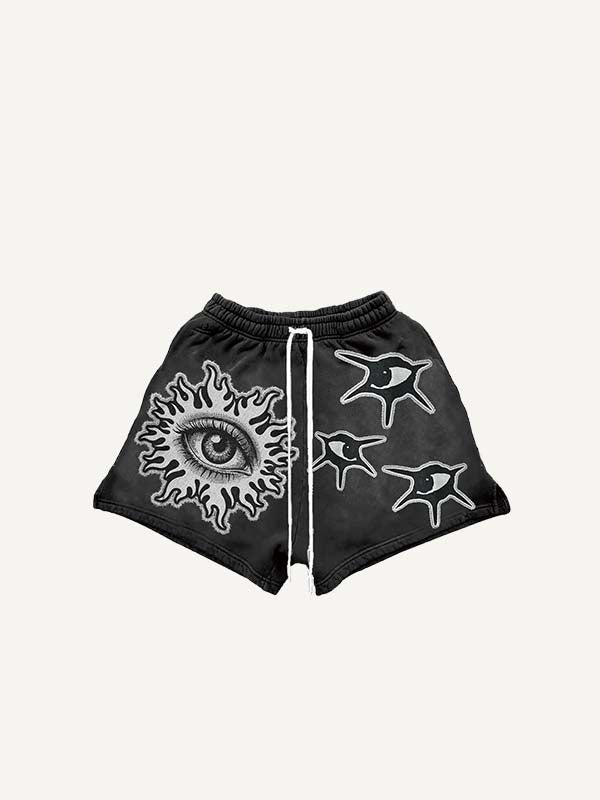 Short met oogprint in faux-stickerstijl en trekkoord in de taille