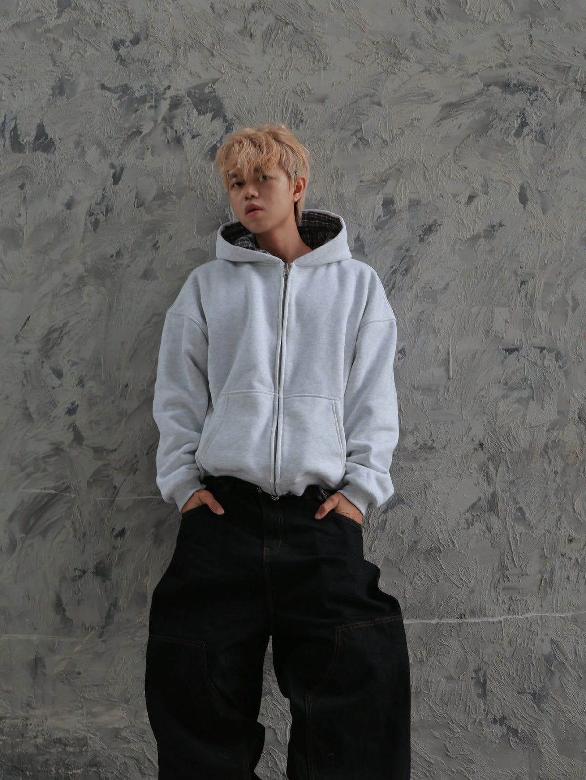 Reversible Plaid Zip-Hoodie V2 (Light Grey/Slate Grey )