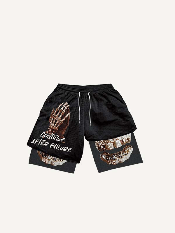 Shorts à taille cordon avec imprimé lettres et effet deux pièces