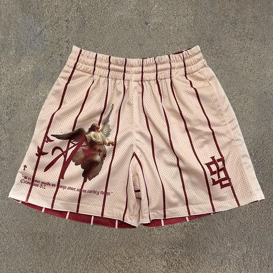 Shorts en mesh à motifs graphiques Striped Angel
