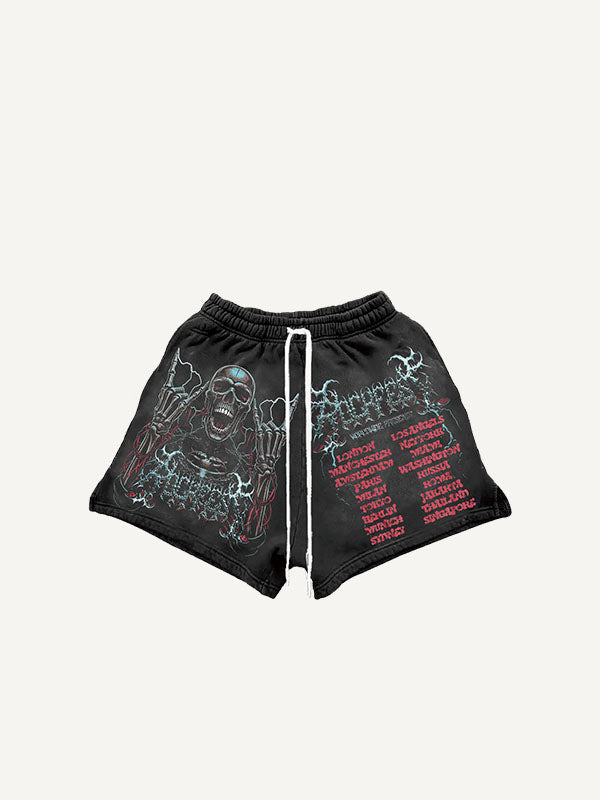 Skeleton&Graphic Print Drawstring Waist Shorts