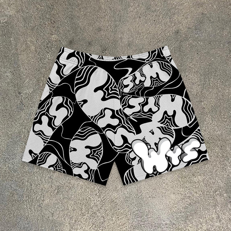 Fun Footprint Camouflage Print Mesh Shorts