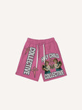 Pantaloncini con coulisse in vita e stampa di Cupido, scritta e croce