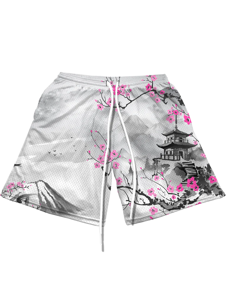 Harmony Temple Print Graphic Men's Mesh Shorts