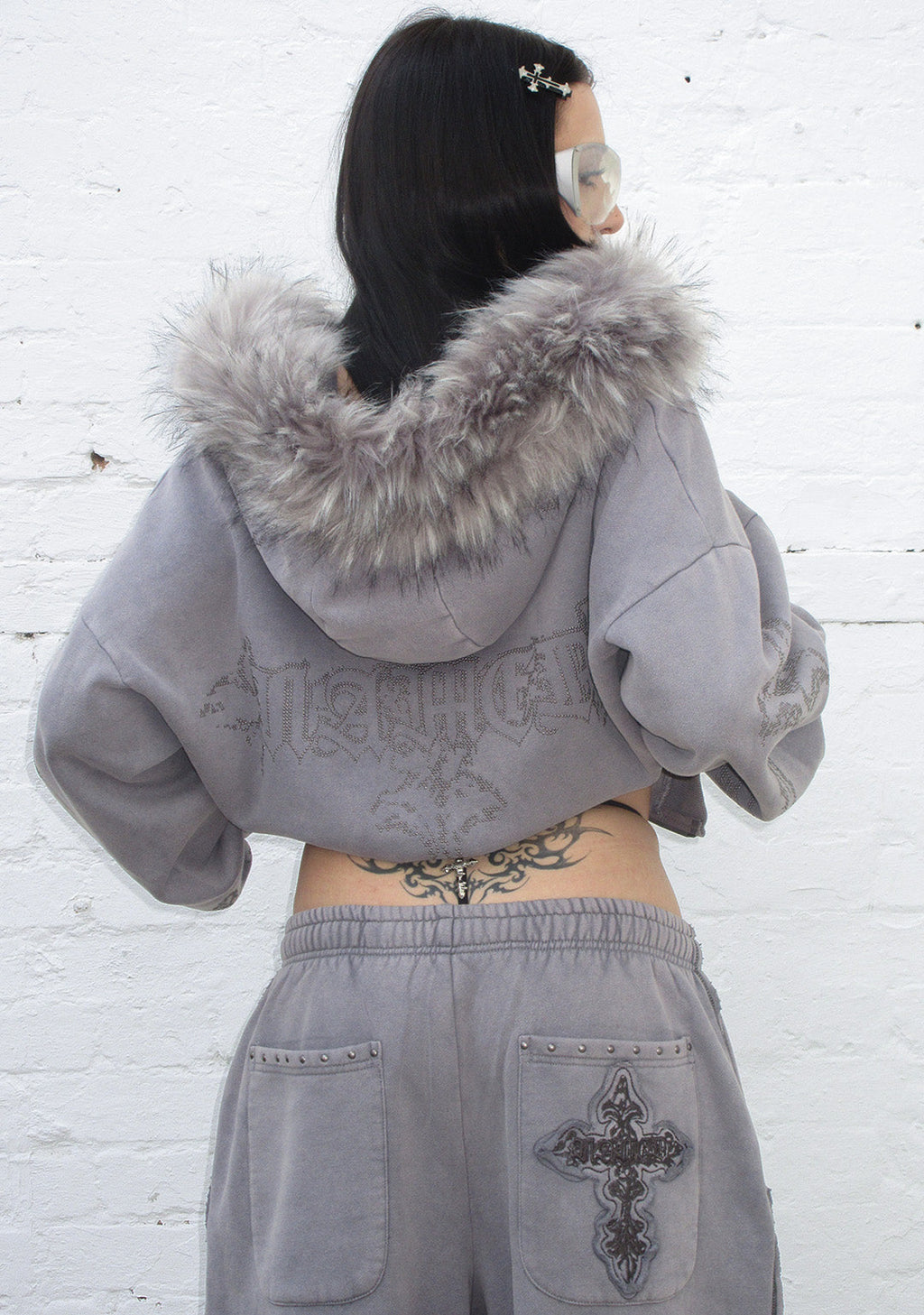 PANTALONI DELLA TUTA OVERSIZE BORCHIATI FERAL GRIGIO LAVATO
