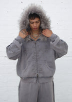 FERAL SWEATVEST MET RITS, KUNSTBONT EN NIETEN, GEWASSEN GRIJS (AFNEEMBAAR BONT)