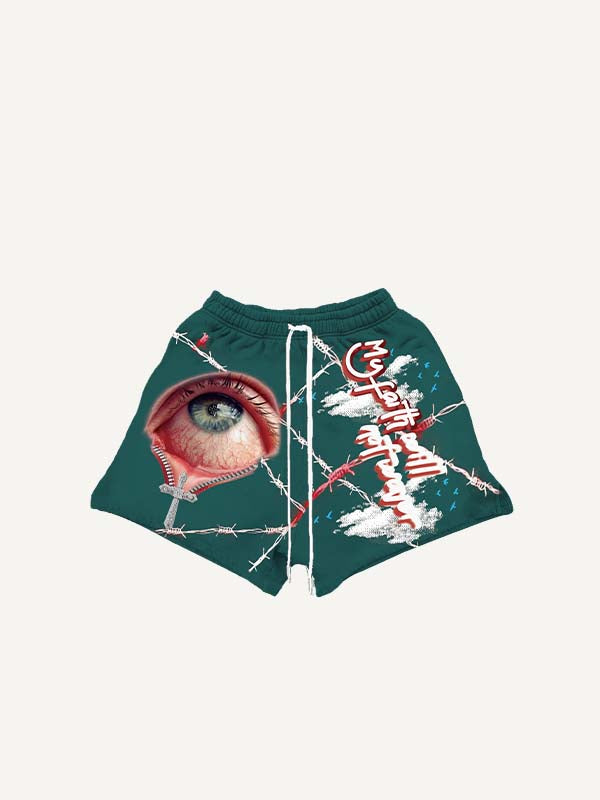 Pantaloncini con coulisse in vita e stampa grafica di un occhio