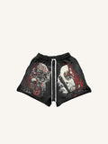 Shorts à taille cordon avec imprimé loup, silhouette et motif graphique