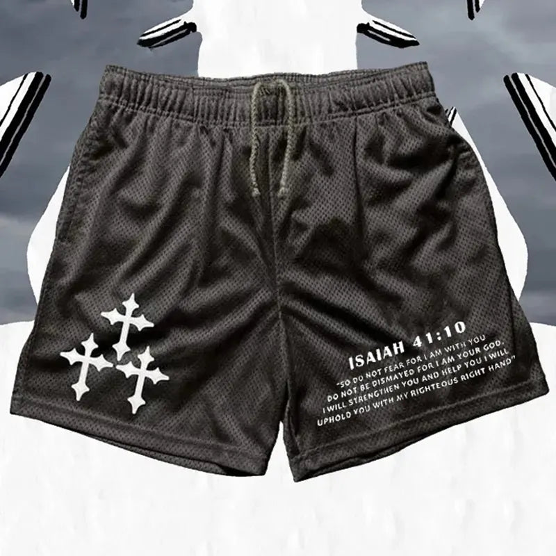 Isaiah 41:10 Kreuz-Print Grafik Lässige Herren-Mesh-Shorts