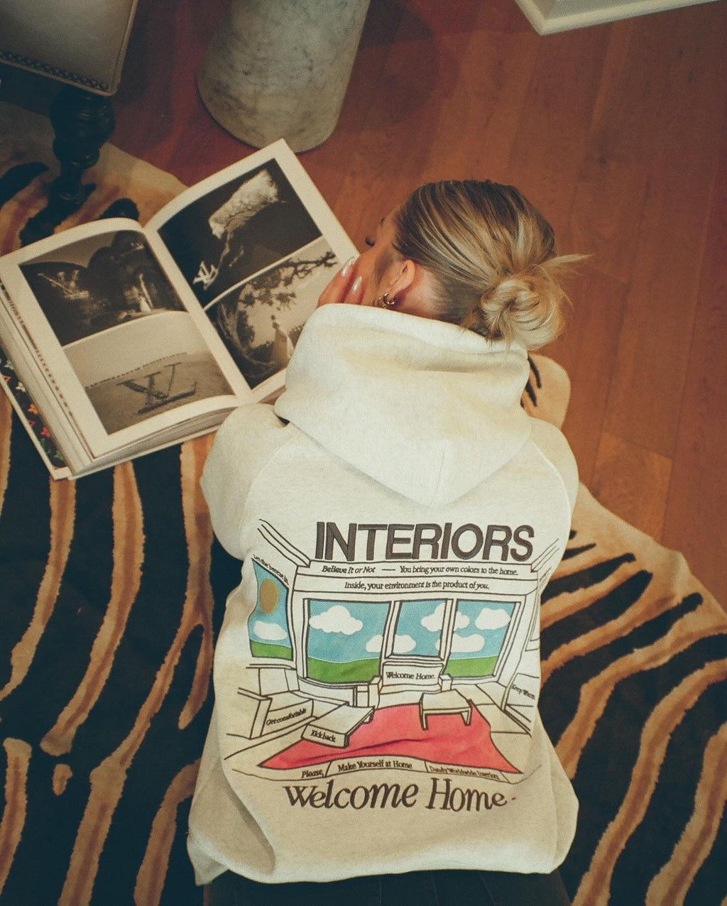 Sweat à capuche oversize « Interiors » en gris chiné