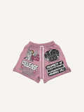 Angel&Skeleton&Heart&Letter Print Drawstring Waist Shorts