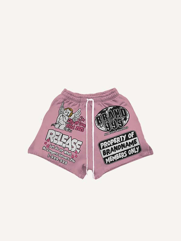Shorts met engel-, skelet-, hart- en letterprint en trekkoord in de taille