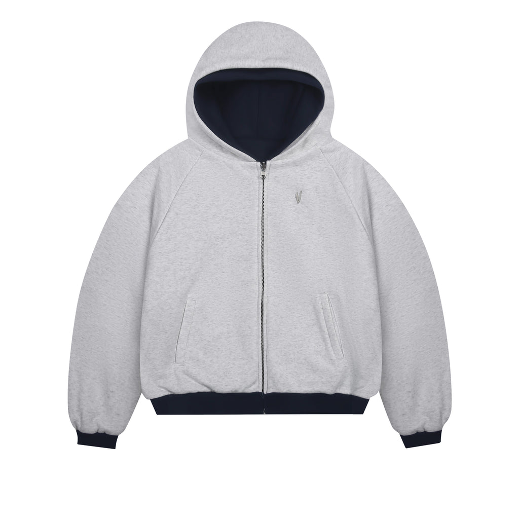 Wendbarer Zip-Hoodie mit doppelter Kapuze (Marine/Grau)