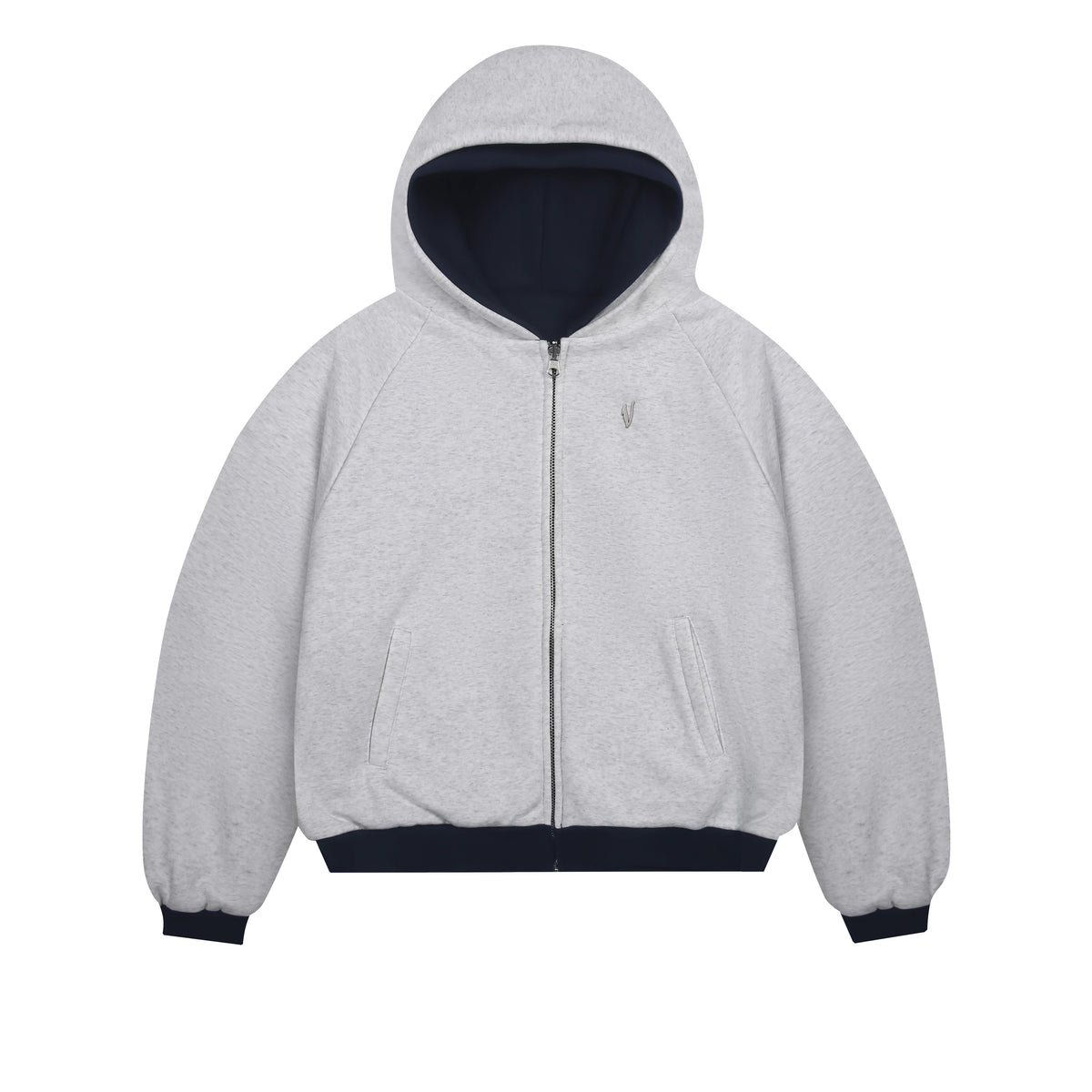 Reversible Double Hood Zip-Hoodie（Navy/Grey）