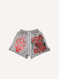 Graphic&Letter Print Drawstring Waist Shorts