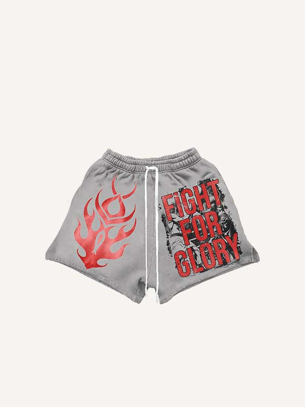 Graphic&Letter Print Drawstring Waist Shorts