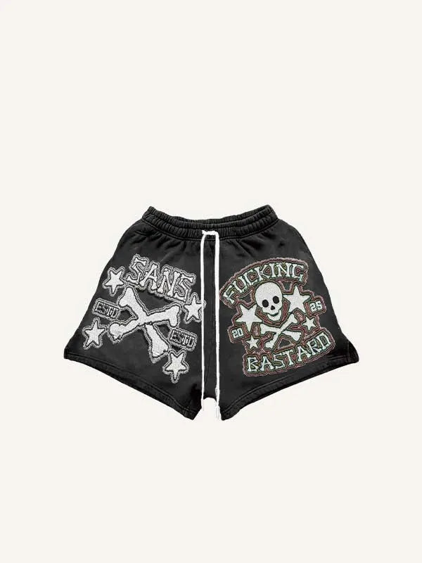 Star&Skeleton&Letter Faux Decal Print Drawstring Waist Shorts