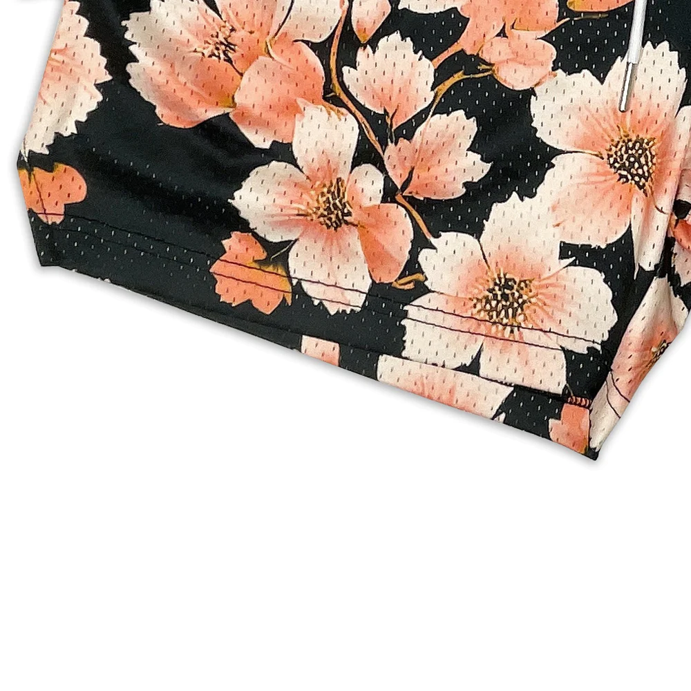 Mesh-Shorts mit Blumen- und Pflanzen-Print im Tintenverlauf-Design