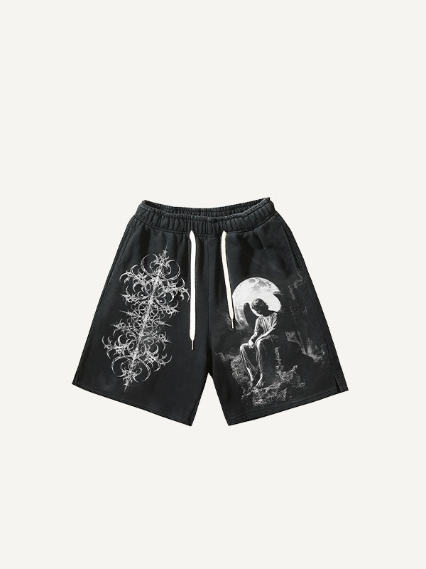Figure&Wing&Graphic Print Drawstring Waist Shorts