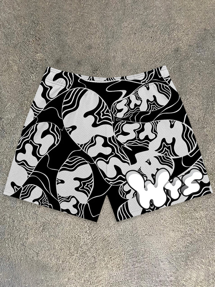 Fun Footprint Camouflage Print Mesh Shorts