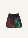Distressed   Dragon&Graphic Print Drawstring Waist Shorts