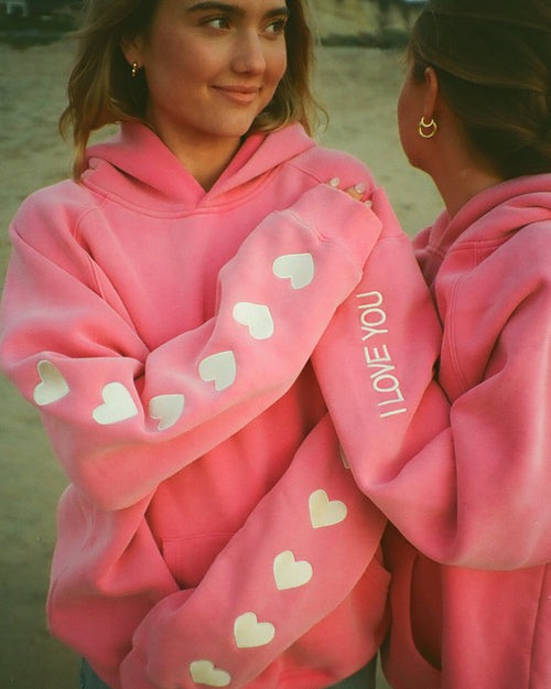 "Ho il cuore sulla manica" felpa con cappuccio Lux oversize rosa effetto vintage slavato