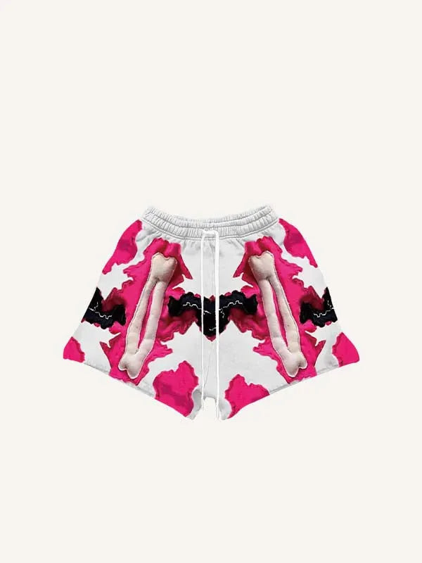 Pantaloncini con stampa di scheletro colorblock effetto decalcomania e vita con coulisse