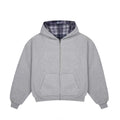Felpa con cappuccio e zip reversibile a quadri V2（Grigio chiaro/Blu）