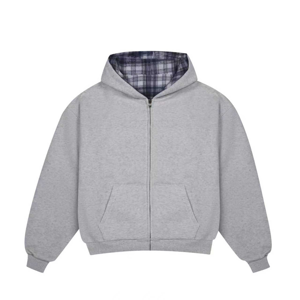 Reversible Plaid Zip-Hoodie V2（Light Grey/Blue）