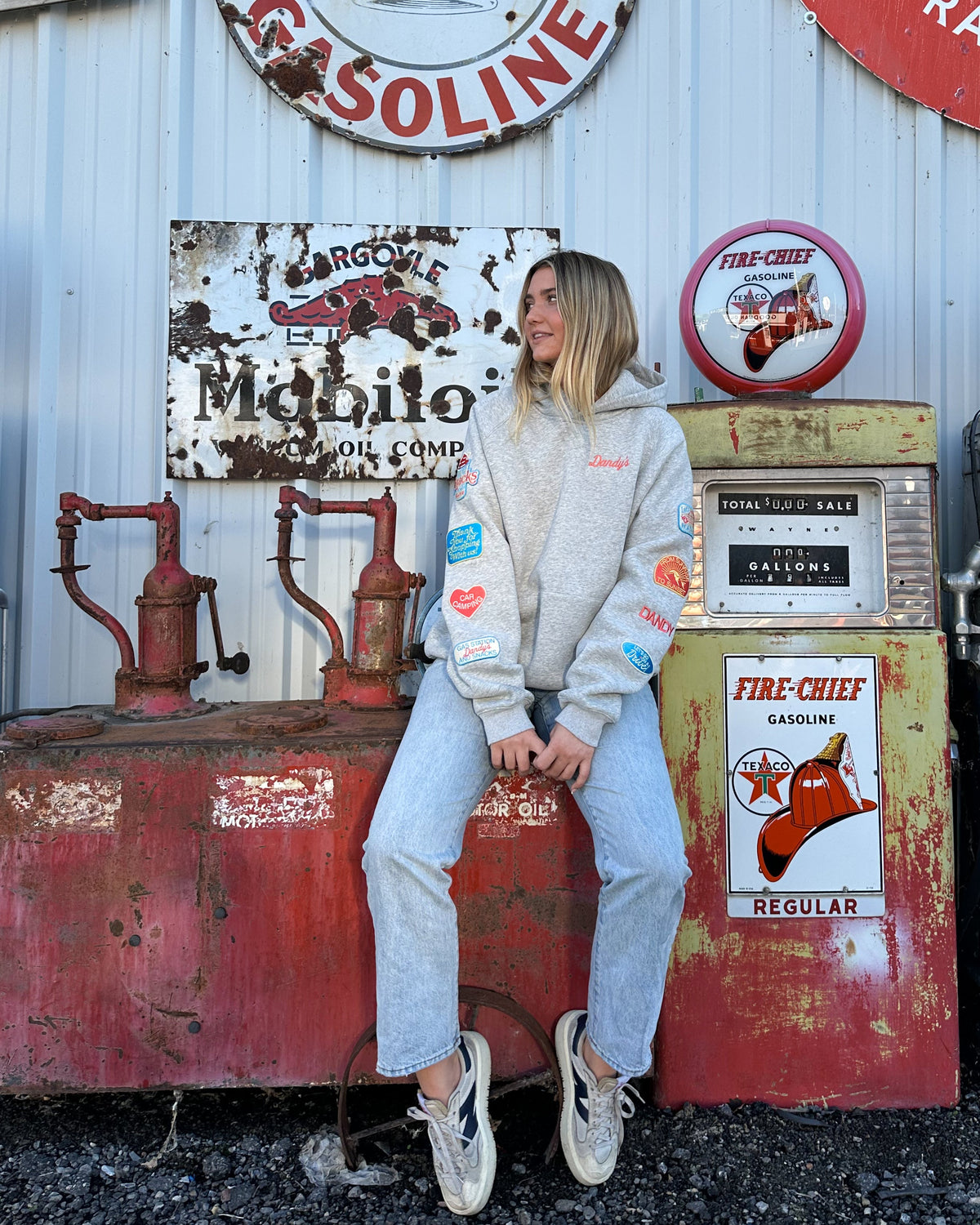 Sweat à capuche oversize « Road Trip ! » en gris chiné foncé
