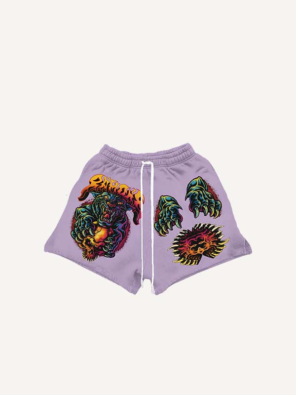 Short met dieren-, schedel- en letterprint, met trekkoord in de taille
