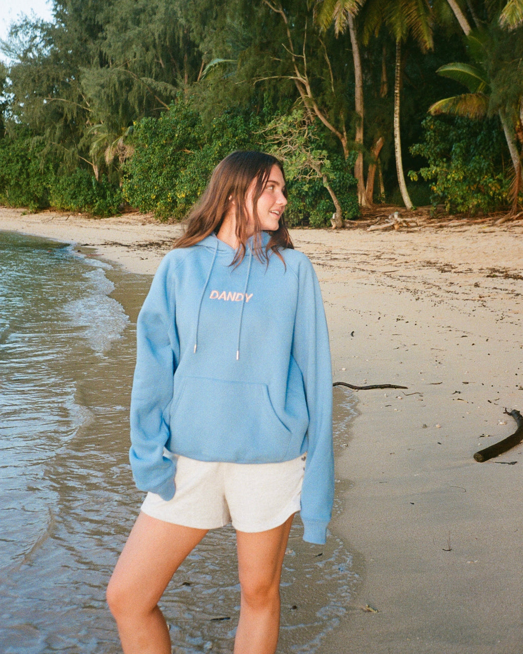 "Let's Watch the Sunset" oversize’owa bluza z kapturem Lux w kolorze niebieskim