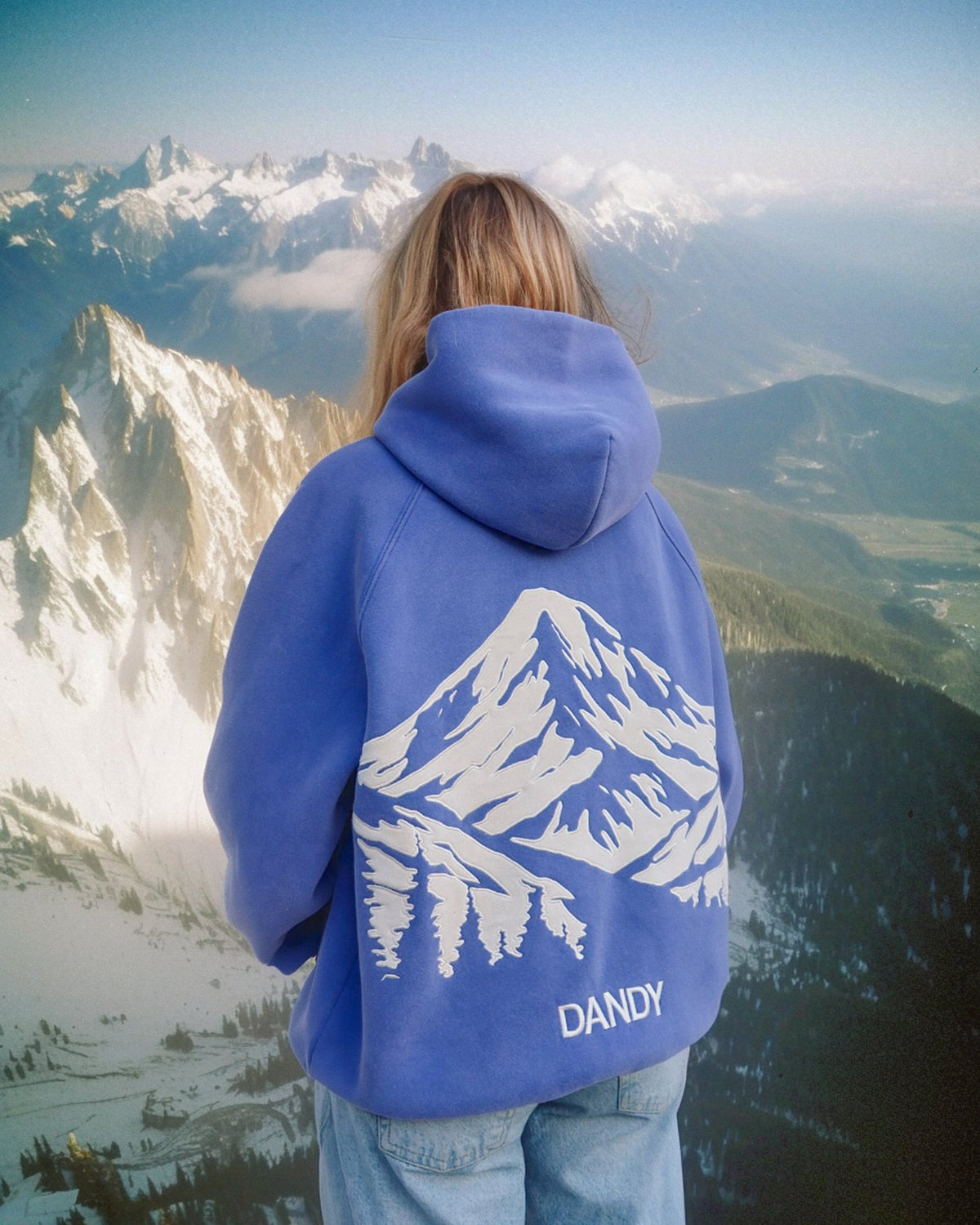 "Mountain" felpa con cappuccio Lux oversize in blu vintage slavato
