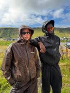 Veste de pluie à motifs guépard réactifs à l'eau - Marron