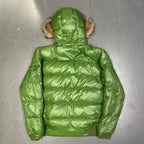 Endgrößen: Steppjacke mit Fellkapuze in Grün