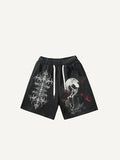 Figure&Wing&Graphic Print Drawstring Waist Shorts