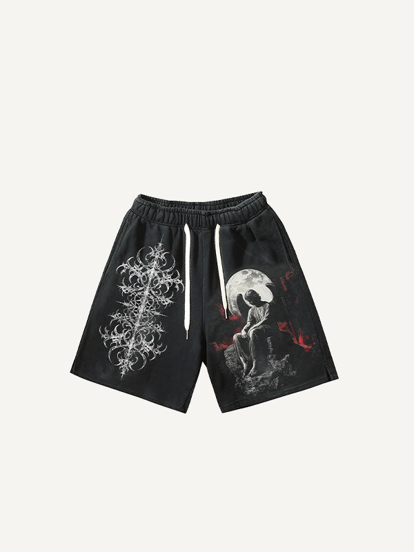 Figure&Wing&Graphic Print Drawstring Waist Shorts
