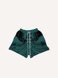 Figure&Eye&Wing&Graphic Print Drawstring Waist Shorts
