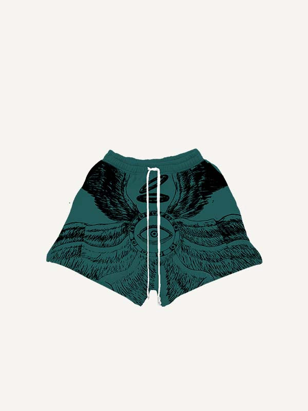 Figure&Eye&Wing&Graphic Print Drawstring Waist Shorts
