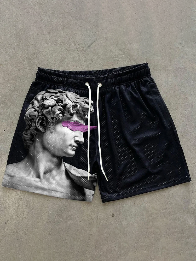 Pantalones cortos de malla con estampado de escultura retro