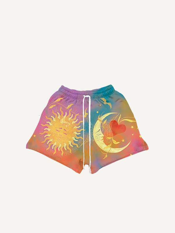 Shorts à taille cordon avec imprimé soleil, lune, nuage et cœur