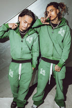 Sweat à capuche zippé effet usé vert (édition limitée)