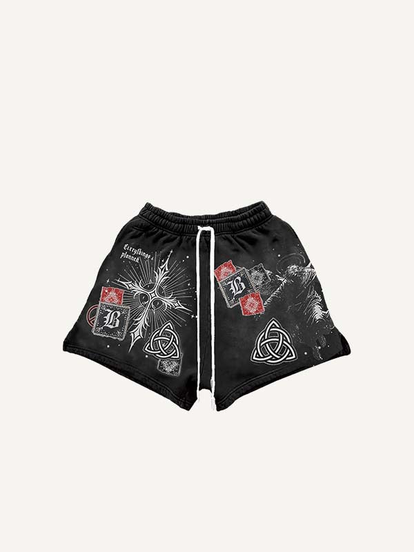 Shorts mit Kordelzug und Grafik-Print mit Figuren-, Kreuz-, Grafik- und Buchstabenmotiven